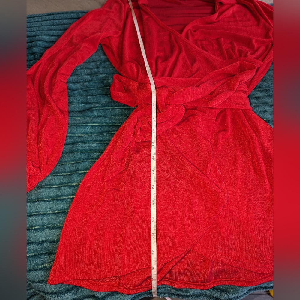 Red Long Sleeve Short Wrap Dress